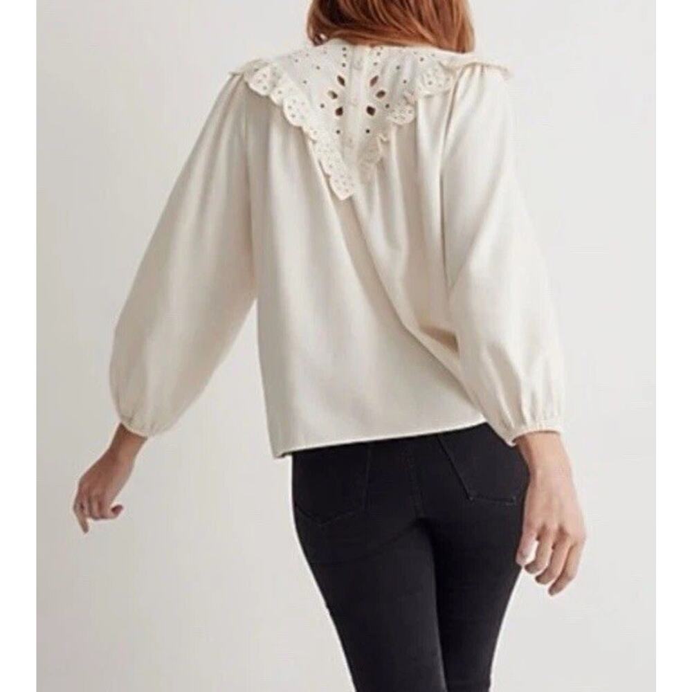 Madewell Embroidered Eyelet Ruffle Flannel Back Button Prairie Top Tunic X-LARGE - Picture 16 of 16